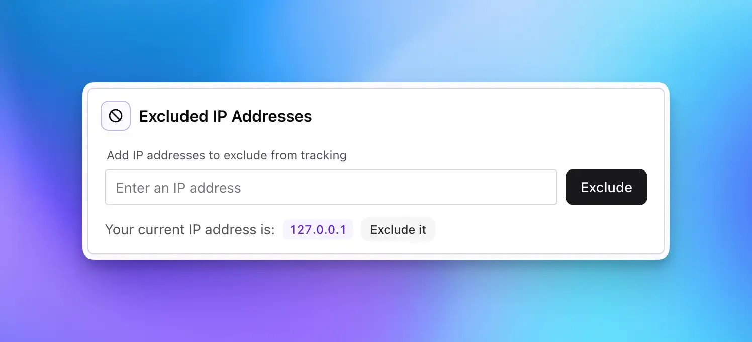 Screenshot of Exclude IP Address settings
