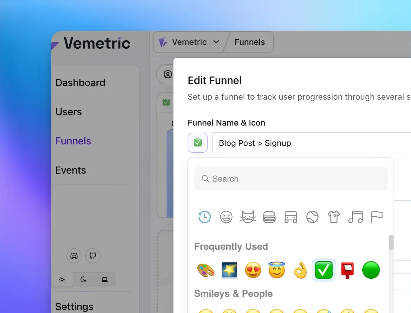 Screenshot of the custom funnel icon
